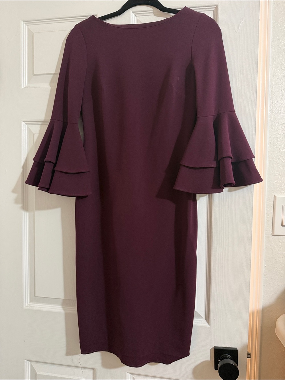 Calvin Klein Women's Plum Tiered Bell Sleeve Dress